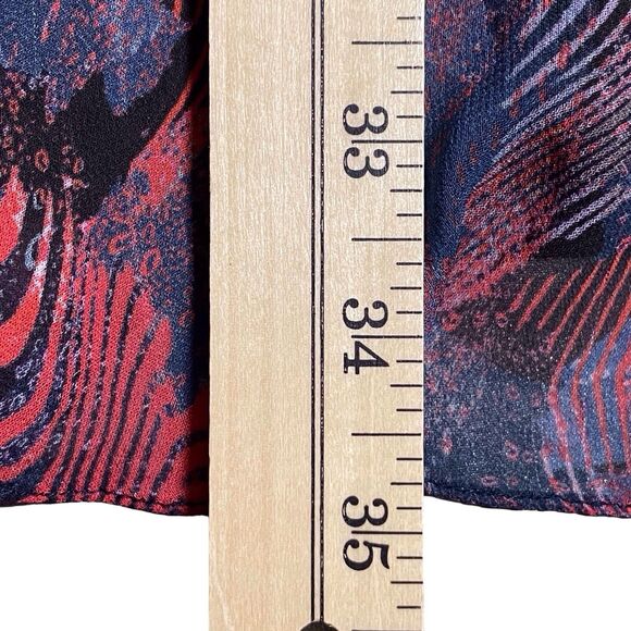 IRO Dress Size 40 (US 8) Abstract Print Red Blue Long Sleeve Ruffle Hem EUC - Picture 15 of 16